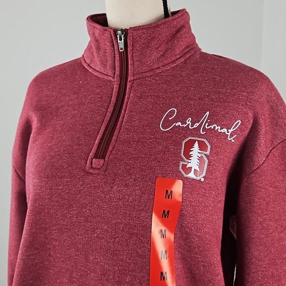 Champion x Stanford University Quater Zip Pullover Red Sweatshirt | Women's M - Picture 2 of 14